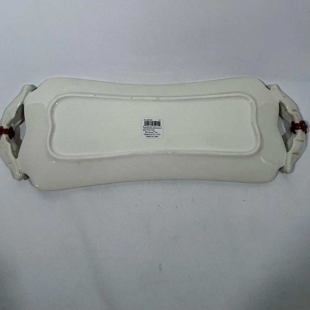 Amscan‎ Ceramic Serving Tray Christmas Holly May Spirit of Giving 15.5x5.5